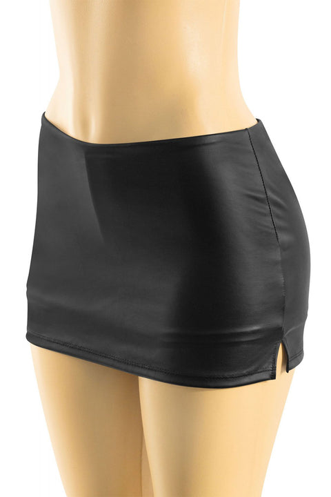Tresser™ Faux Leather Low-Waisted Mini Skorts with Side Slits