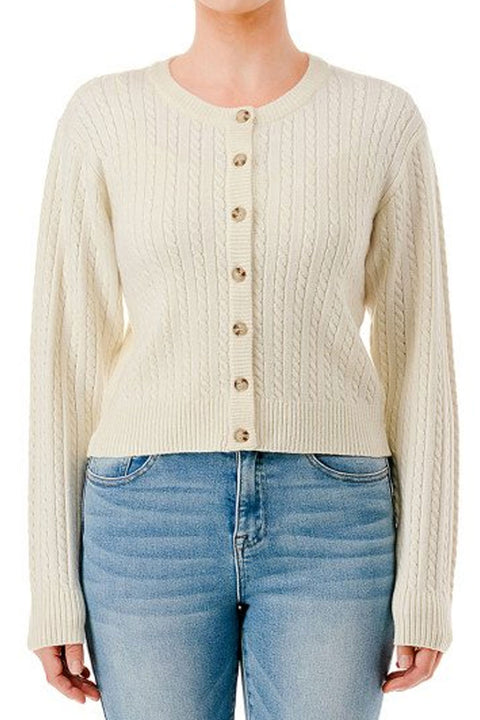 Cozy Cable Knit Long Sleeve Crop Cardigan Sweater Top