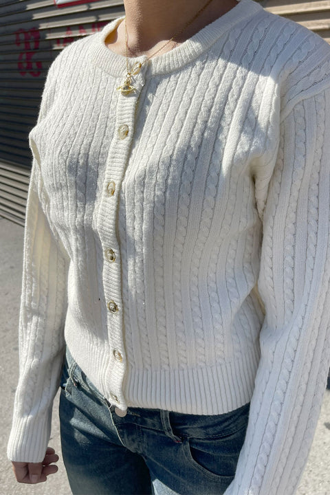 Cozy Cable Knit Long Sleeve Crop Cardigan Sweater Top