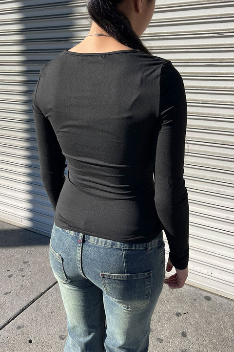 2000s Floral Graphic Print V-Neck Surplice Long Sleeve Top