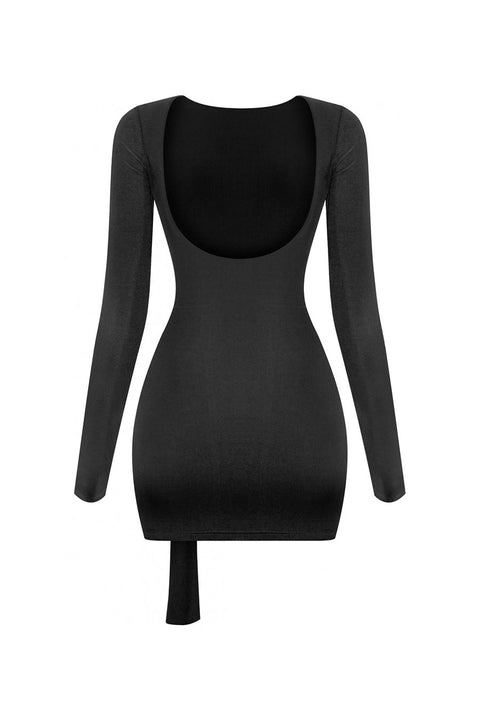 Tresser™ Long Sleeve Drape Gold Buckle Mini Bodycon Dress