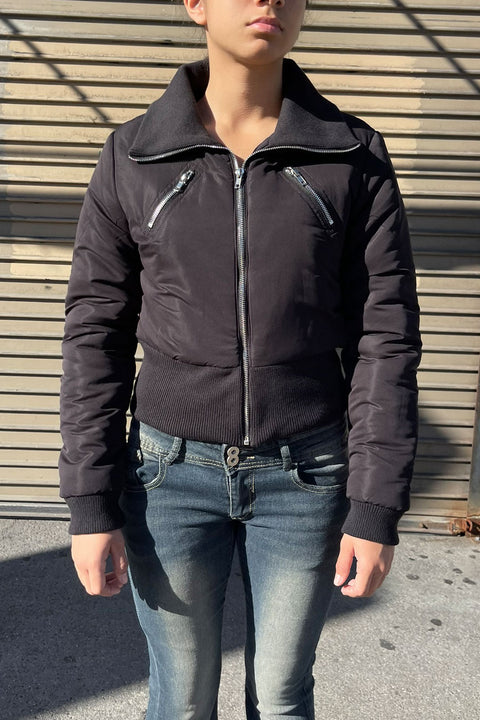 Puffer Cropped Jacket With Front Zipper Detail