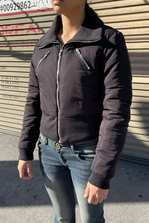 Puffer Cropped Jacket With Front Zipper Detail