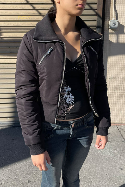 Puffer Cropped Jacket With Front Zipper Detail