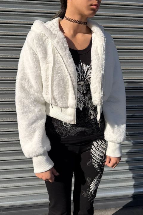Super Soft Faux Fur Zip-Up Hoodie Bomber Jacket