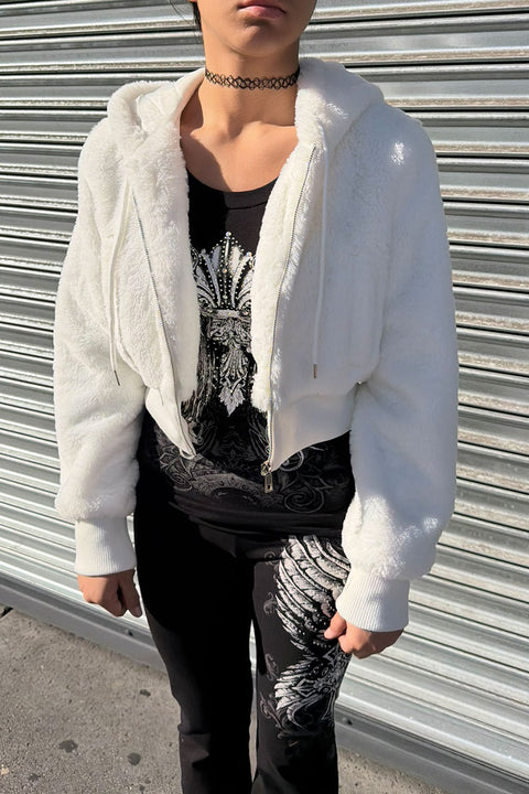 Super Soft Faux Fur Zip-Up Hoodie Bomber Jacket