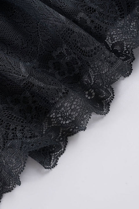 Dark Coquette Lace-Tiered Ruffle Mini Skirt with Side Bow Detail