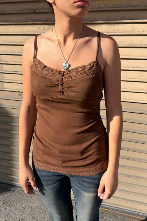 2000s Essential Double-Lace Henley Longline Cami Tank Top