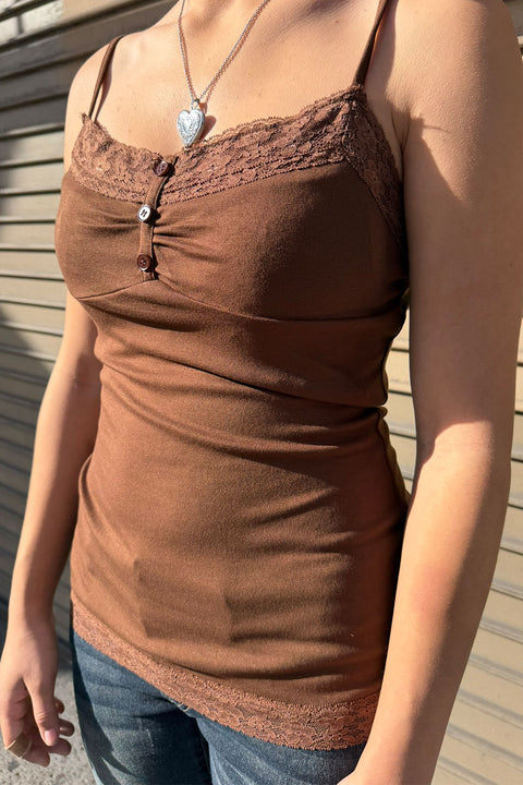2000s Essential Double-Lace Henley Longline Cami Tank Top