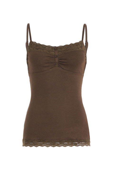 2000s Essential Double-Lace Henley Longline Cami Tank Top