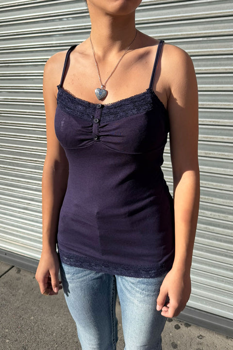 2000s Essential Double-Lace Henley Longline Cami Tank Top