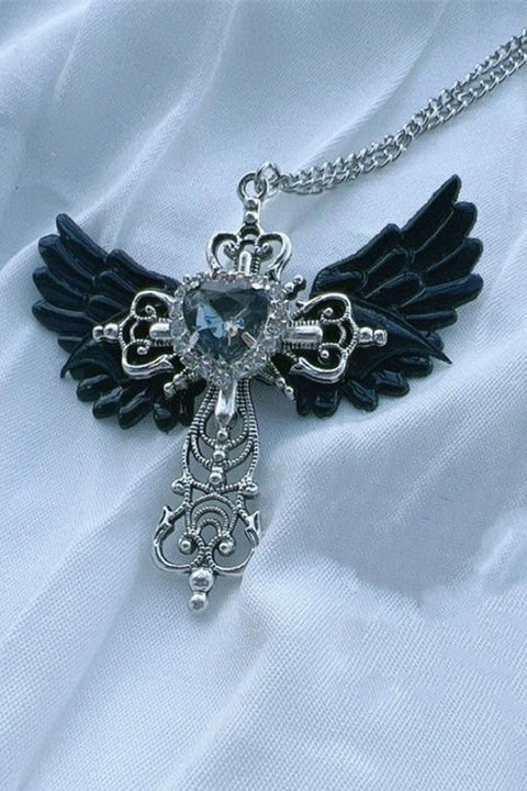 Gothic Angel Wing & Cross Y2K Pendant Necklace