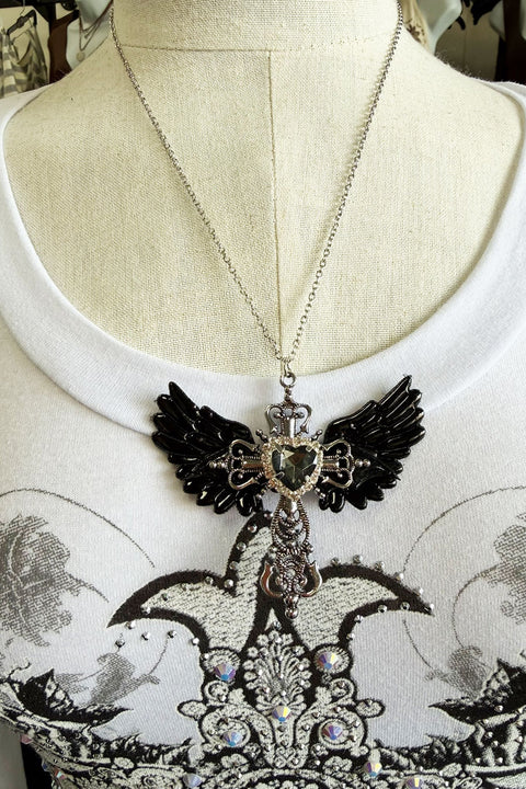 Gothic Angel Wing & Cross Y2K Pendant Necklace