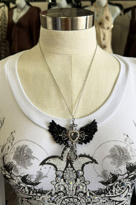 Gothic Angel Wing & Cross Y2K Pendant Necklace