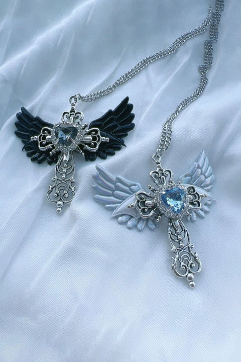 Gothic Angel Wing & Cross Y2K Pendant Necklace