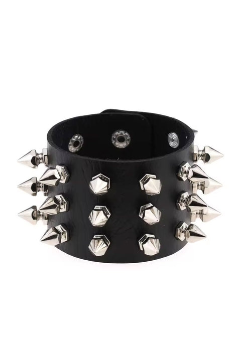 Gothic Studded Spikes PU Leather Bracelets with Adjustable Snap Buttons