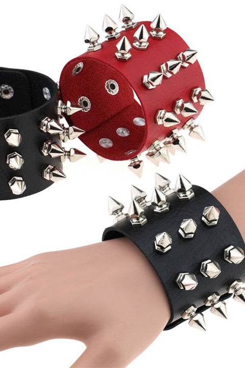 Gothic Studded Spikes PU Leather Bracelets with Adjustable Snap Buttons