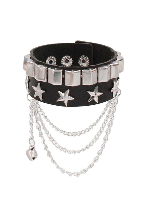 Gothic Studded Starts Chain PU Leather Bracelets with Adjustable Snap Buttons