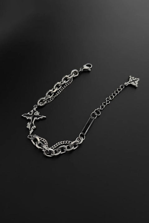 Y2K Gothic Steel Cross Charm Chain Bracelets