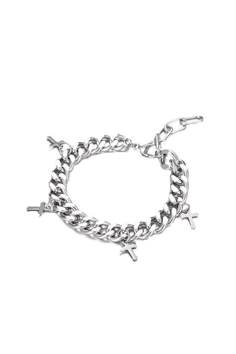 Y2K Gothic Steel Small Cross Charm Chunky Chain Bracelets