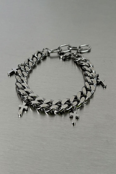 Y2K Gothic Steel Small Cross Charm Chunky Chain Bracelets