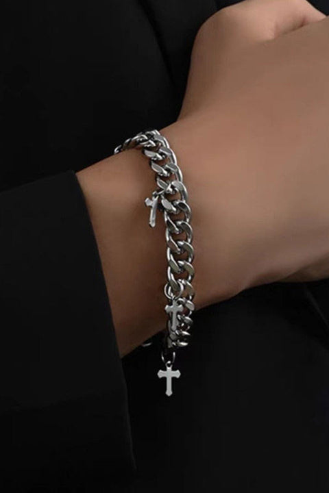 Y2K Gothic Steel Small Cross Charm Chunky Chain Bracelets