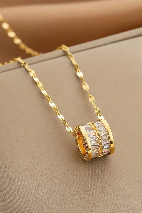 18K Gold Plated Stainless Steel Rhinestone Circle Pendant  Necklace