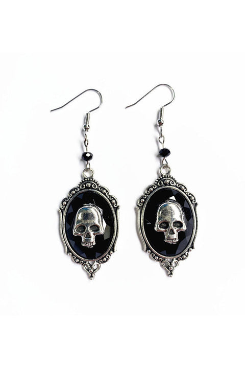 Gothic Skull Charm Faux Onyx Drop Earrings