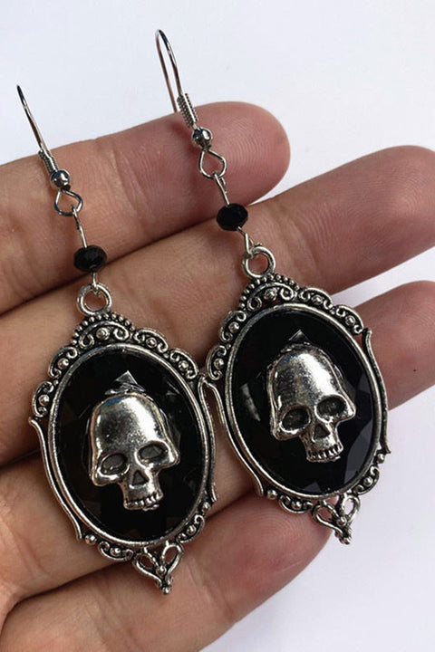 Gothic Skull Charm Faux Onyx Drop Earrings