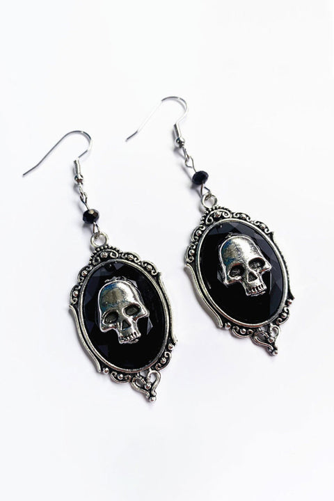 Gothic Skull Charm Faux Onyx Drop Earrings