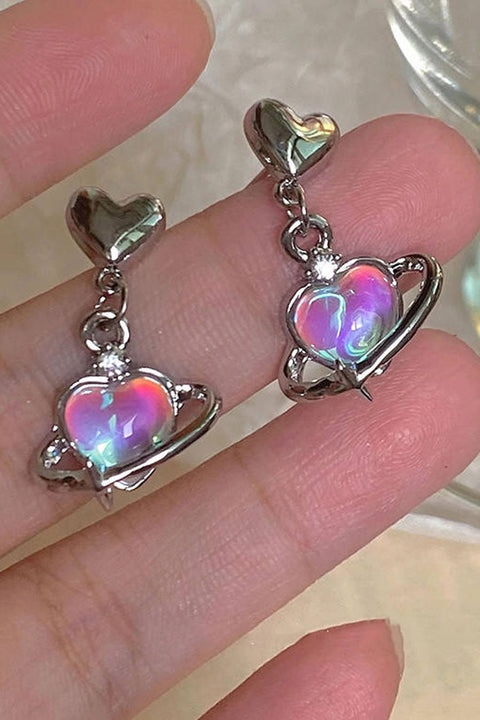 Soft Gothic Hologram Heart Planet Crystal Stud Earrings