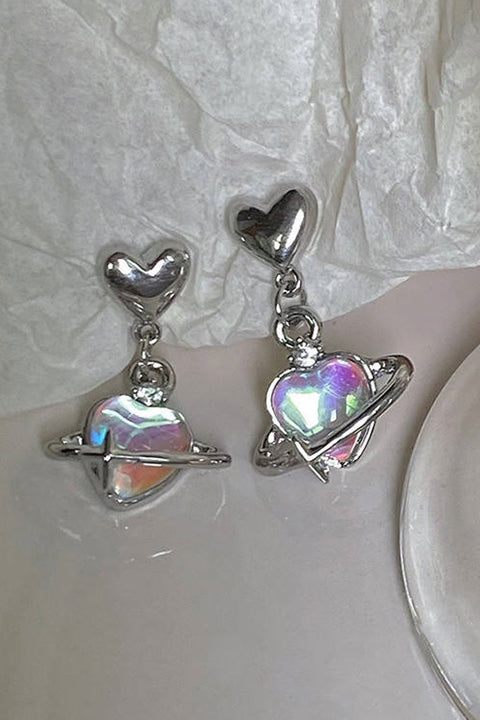 Soft Gothic Hologram Heart Planet Crystal Stud Earrings