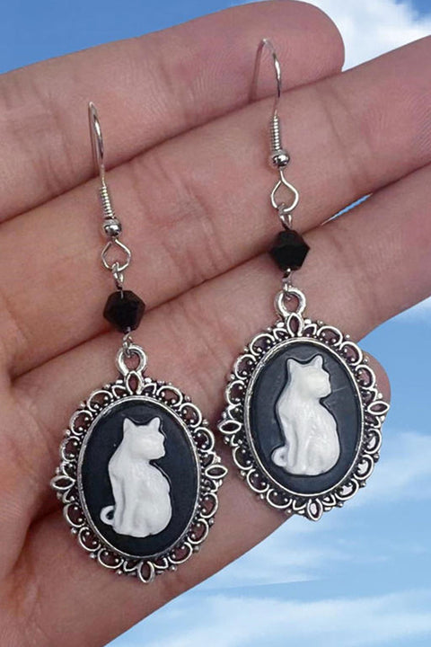 Gothic White Cat Charm Drop Earrings