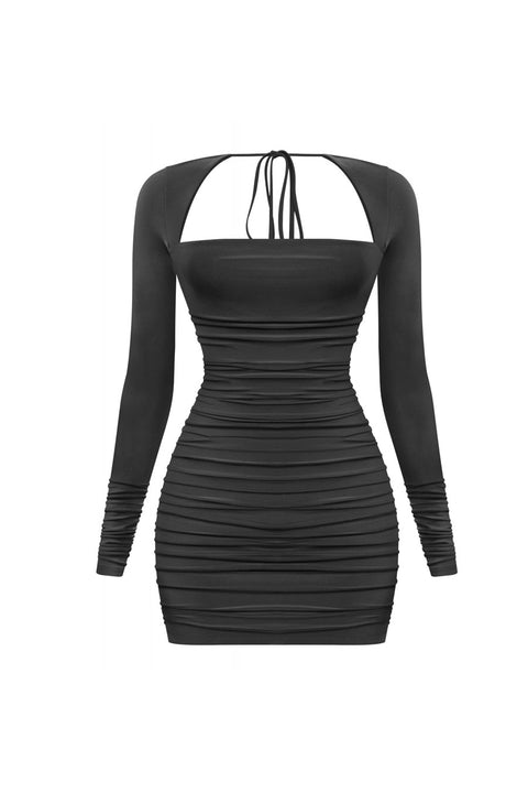 Tresser™ Long Sleeve Square Neck Back Tie Ruched Mini Dress