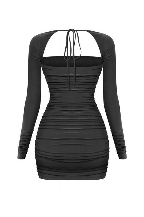 Tresser™ Long Sleeve Square Neck Back Tie Ruched Mini Dress
