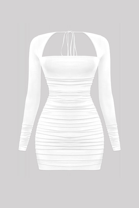Tresser™ Long Sleeve Square Neck Back Tie Ruched Mini Dress