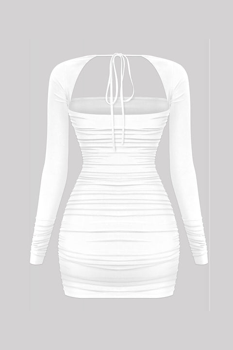 Tresser™ Long Sleeve Square Neck Back Tie Ruched Mini Dress