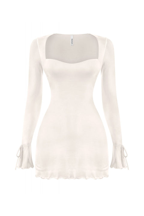 Tresser™ Long Sleeve Square Neck Bow-Tie Bell Sleeve Ruffled Mini Dress