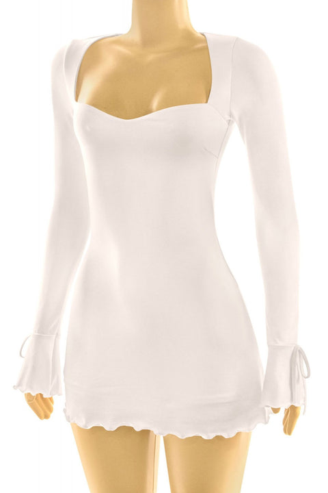Tresser™ Long Sleeve Square Neck Bow-Tie Bell Sleeve Ruffled Mini Dress