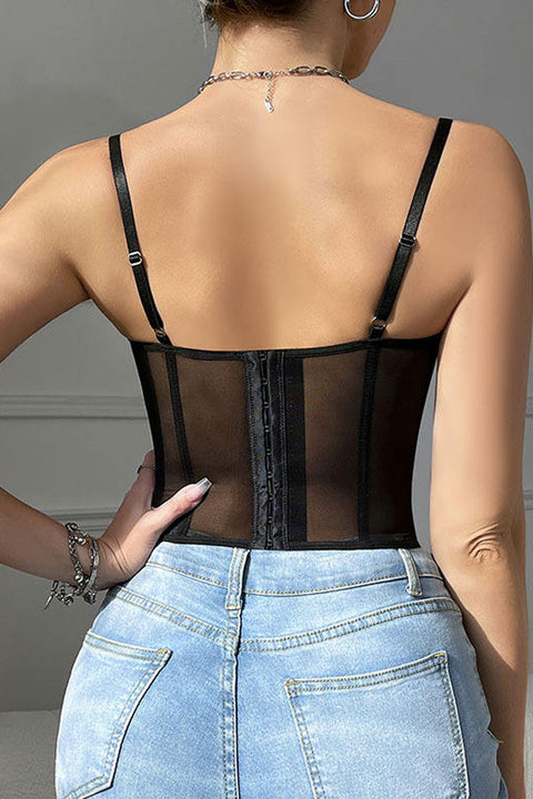 Lace Corset Bustier Cami Top with Back Hook & Eye Openings