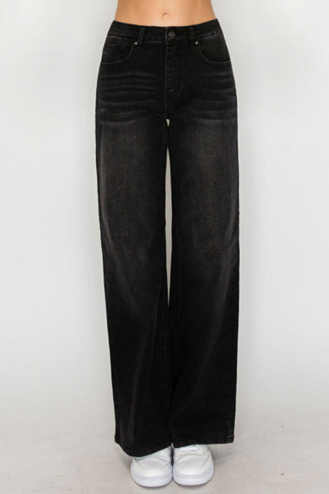 WAXJEAN Low Rise Basic Wide Leg Jean with Good Stretch
