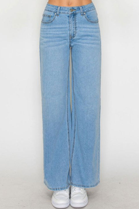 WAXJEAN Low Rise Basic Wide Leg Jean with Good Stretch