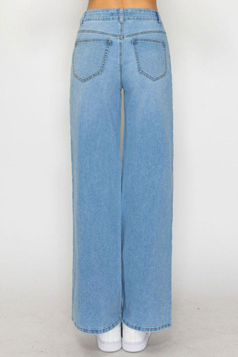 WAXJEAN Low Rise Basic Wide Leg Jean with Good Stretch