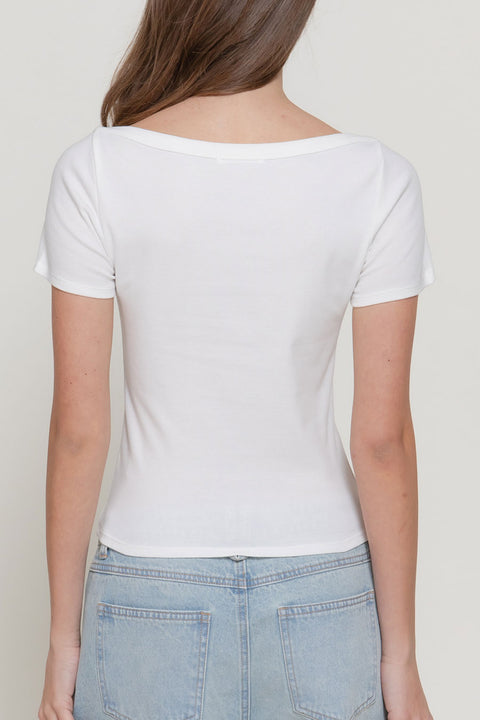 "Los Angeles" Graphic Shorts Sleeve Boat Neck Top