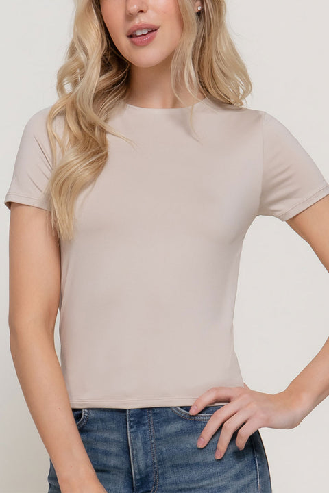 Basic Short Sleeve Double Layer ITY Knit Top