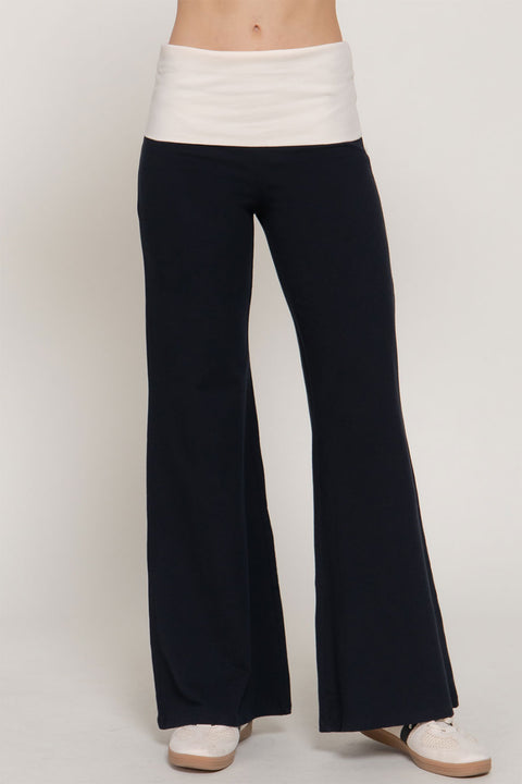 Basic Contrasting Color Folded Waist Yoga Pants