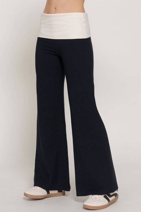 Basic Contrasting Color Folded Waist Yoga Pants