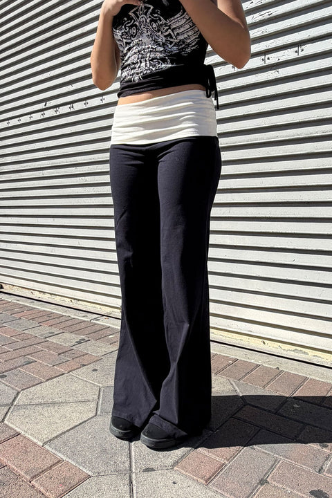 Basic Contrasting Color Folded Waist Yoga Pants
