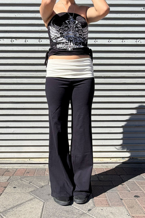 Basic Contrasting Color Folded Waist Yoga Pants