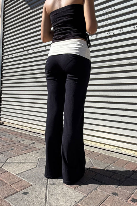 Basic Contrasting Color Folded Waist Yoga Pants